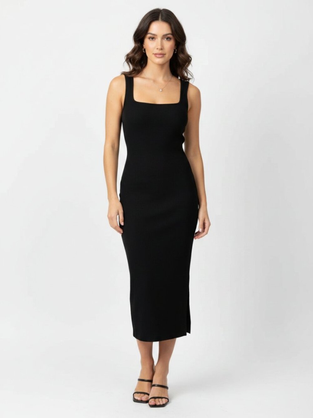 Anistar Black Sleeveless Ribbed Think Knit Long Maxi Dress M